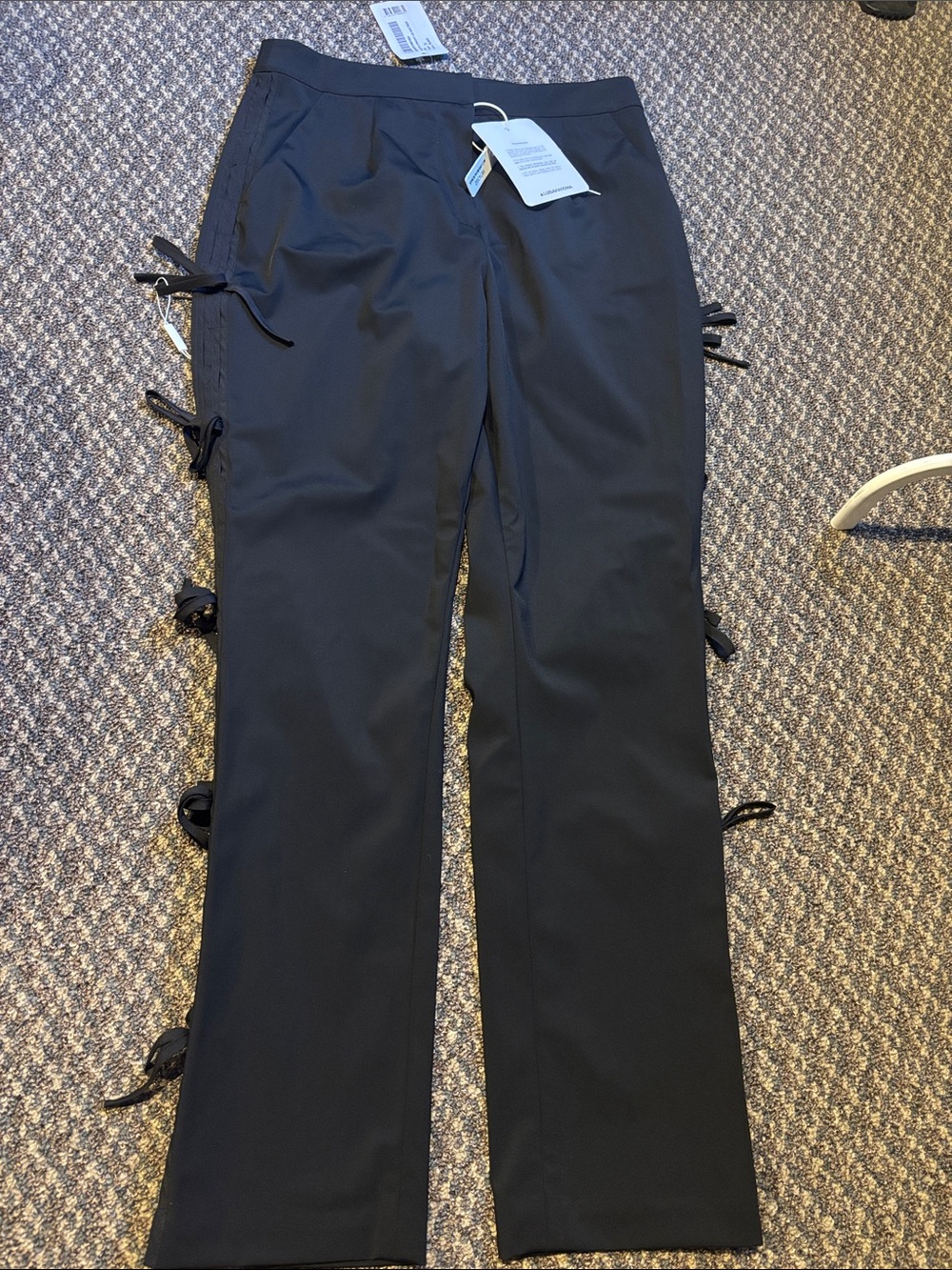Self-portrait taffeta straight leg bow black Tie-Accent Pants